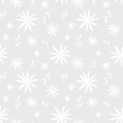 Chamomile flowers and leaf branches, seamless pattern on white background. Beautiful floral pattern with flowers for printing. Watercolor seamless spring pattern