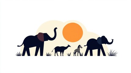 Silhouette of African Animals Against a Colorful Sunset Background