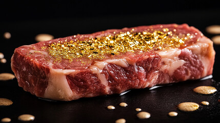 Obraz premium Steak topped with golden edible flakes