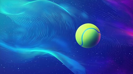 tennis ball rotate on the air ,minimal Geometric style vector,bold color contrasts,dynamic flat design,abstract shapes,simplified forms, clean lines, blue tune 