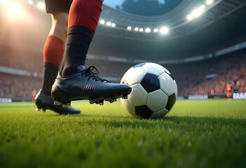 Soccer Player Kicking Ball in Stadium