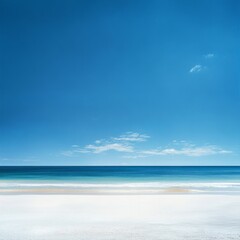 Obraz premium Serene ocean horizon with clear blue sky and sandy beach