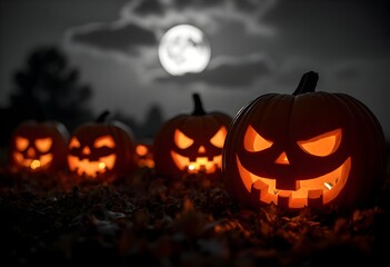 Spooky Jack Olanterns Halloween Night Scene