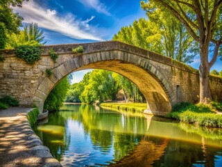 Fototapeta premium Canal du Midi Stone Bridge, Summer in France: Historic Aqueduct Architecture