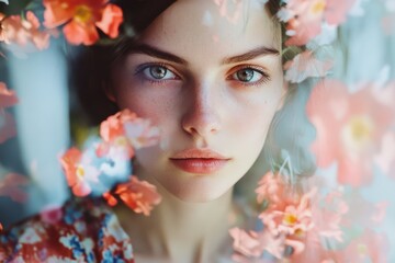 Fototapeta premium Young woman with flowers in her hair