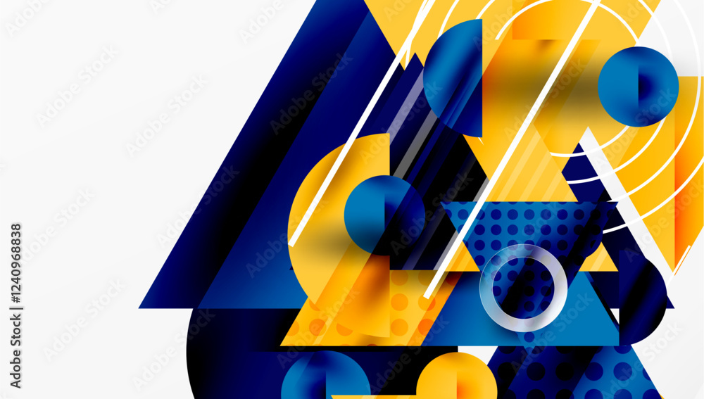 Poster Sleek abstract background - layered triangles with vibrant gradient tones. Semi-transparent shapes add depth and contemporary aesthetic