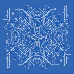 Blue Cyber Network. Complex High-Tech Digital Circuit Board Design