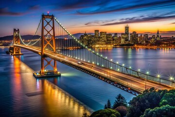 Fototapeta premium Aerial Night View San Francisco Bay Bridge & Treasure Island