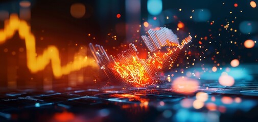 Fototapeta premium A vibrant digital scene featuring dynamic light effects and a glowing graph, symbolizing financial growth and technological advancement.