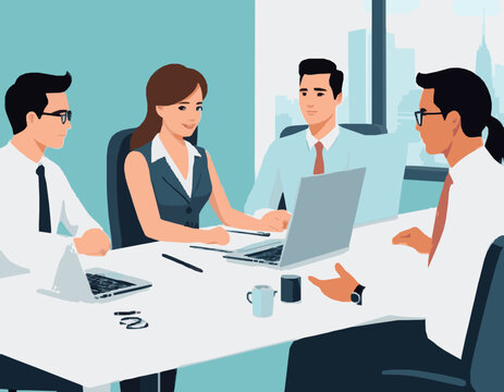 Collaborative Business Meeting with Office Workers - Vector Art