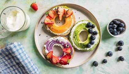 Delicious and nutritious bagels with various toppings creating a vibrant breakfast option