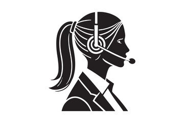 call center agent in profile view silhouette logo