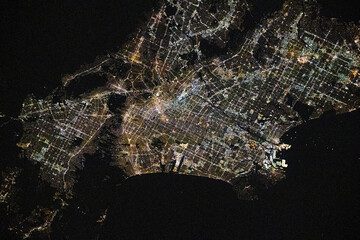 Los Angeles city at night seen from space. Digital enhancement of an image by NASA.