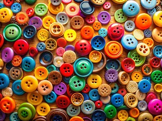 Fototapeta premium Aerial View of Brightly Colored Haberdashery Buttons Arranged Artistically