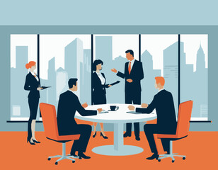 Professional Business Meeting - Illustrated Vector Graphic