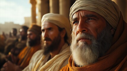 The Pharisee and the tax collector praying in the temple, one proud and the other humble