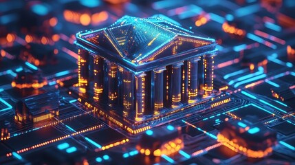 Obraz premium Financial world, interconnected bank networks, seamless transactions, 3D illustration. 