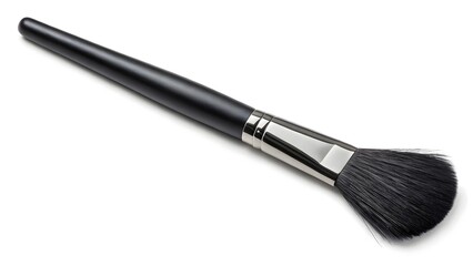 Fototapeta premium Black Fan-Shaped Makeup Brush with Sleek Handle & Silver Ferrule V4