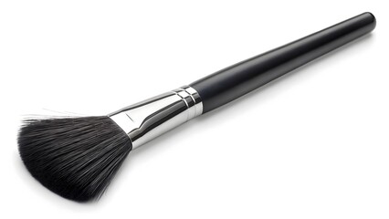 Fototapeta premium Black Fan-Shaped Makeup Brush with Sleek Handle & Silver Ferrule V7