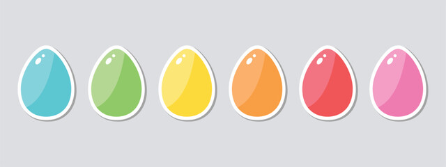 Easter eggs drawing clipart set. Happy easter egg flat clip art collection in colorful and multicolored paint art for traditional hunting celebration. Vector illustration flat oval shape elements. 