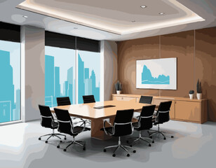Corporate Meeting Room Scene - Business Vector Design