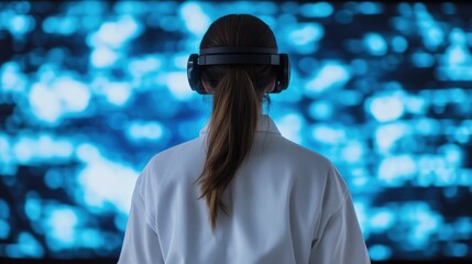 Data Scientist Visualizing Holographic Model Training Datasets in Futuristic Digital Environment  Researcher working with large complex data visualizations in a high tech virtual workspace