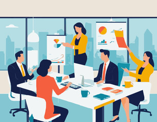 Unified Teamwork in Office - Vibrant Vector Illustration