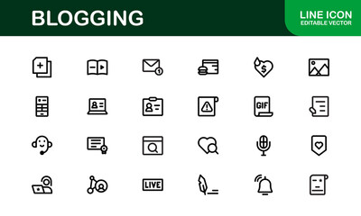 Creative Blogging Icons. Outline and Filled Designs for Blogs, Websites, and Social Media Content