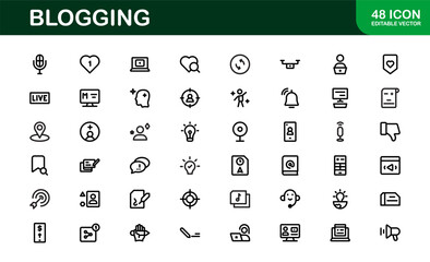 Creative Blogging Icons. Outline and Filled Designs for Blogs, Websites, and Social Media Content