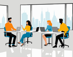 Group Collaboration in Modern Workplace - Vector Graphic