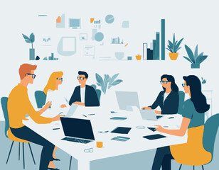 Modern Workplace Team Brainstorming Vector Art