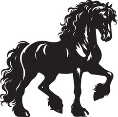 Friesian horse silhouette vector black on white background beautiful horse vector designs.