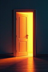 Glowing light emanating from partially opened door, , light
