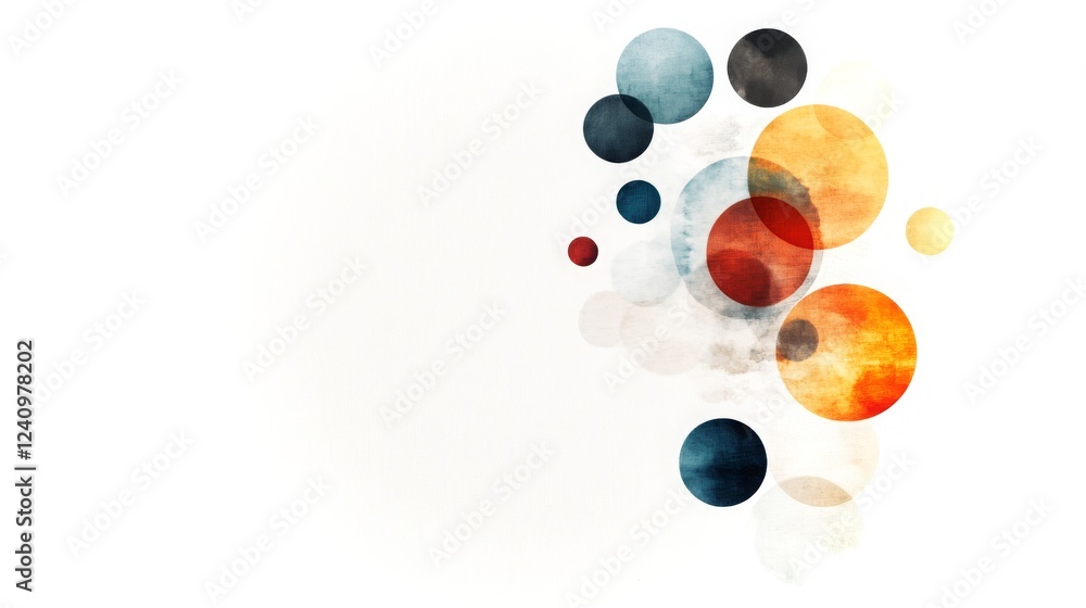 Poster colorful abstract patterns with circles in various sizes on a light background showcasing creativity