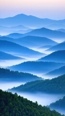 Fototapeta premium Serene Blue Ridge Mountains Landscape Misty Peaks and Rolling Hills at Dawn