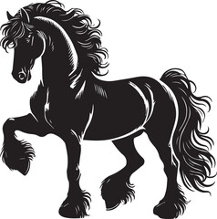 Friesian horse silhouette vector black on white background beautiful horse vector designs.