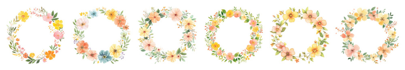 PNG Floral wreaths vibrant decoration, element set on transparent background