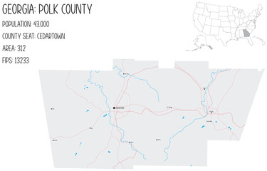 Fototapeta premium Large and detailed map of Polk County in Georgia, USA.