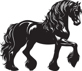 Friesian horse silhouette vector black on white background beautiful horse vector designs.