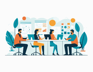 Vector Illustration of Teamwork and Partnership in Office