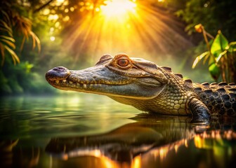 Obraz premium Alligator in Shallow Water - Sunlit Swamp Reptile Wildlife Photography