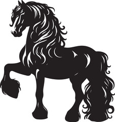 Friesian horse silhouette vector black on white background beautiful horse vector designs.