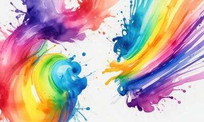 Watercolor rainbow swirls and splashes on paper, abstract, colorful, vibrant, swirls, splashes