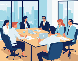 Corporate Team Discussion Scene Illustration