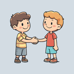 Cute Little Kid Doing Handshake with Friend Cartoon Vector Illustration