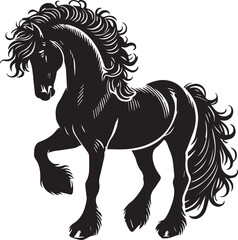 Friesian horse silhouette vector black on white background beautiful horse vector designs.