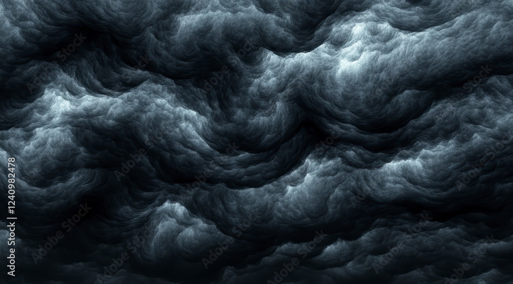 Poster abstract textured background, dark gray and light gray layered patterns, resembling clouds or dense 