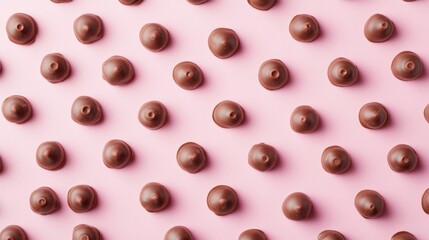 Fototapeta premium A Symphony of Hearts: A Delightful Collection of Exquisite Chocolate Hearts, Beautifully Displayed on a Pastel Pink Surface, Creating a Scene of Pure Romance and Sweet Indulgence