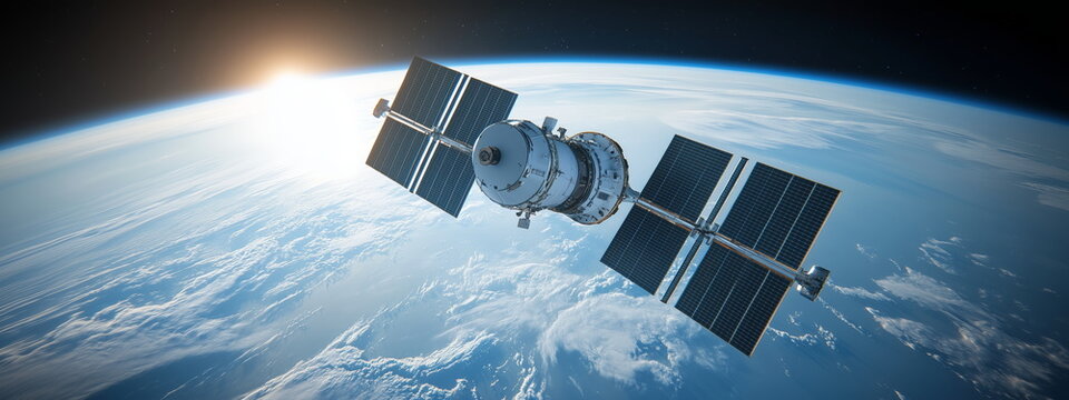 Space exploration and earth outer orbit development race. satellites and energy systems in space