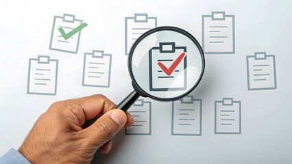 Fototapeta premium Document Review & Verification Hand Holding Magnifying Glass V7